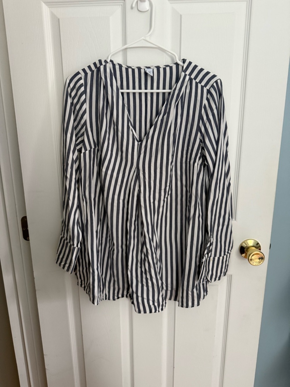 Maternity Gray & White Striped V-Neck Long Sleeve Top